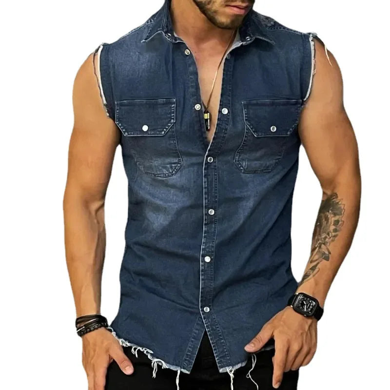 Y2k 2023 Summer Men's Denim T-shirt Long Sleeve Soft Cotton Slim Fit Casual Hip Hop Punk Style Denim Top Clothing S-2XL