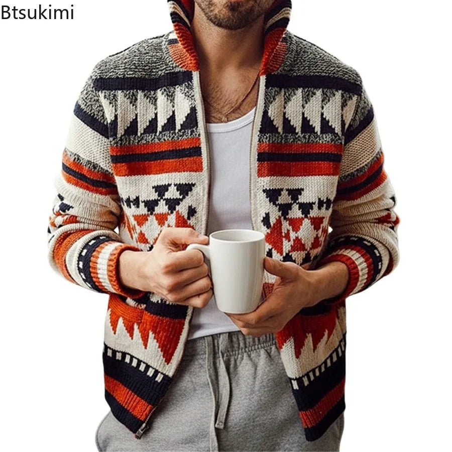 New Men's Long Sleeve Casual Knitted Sweaters High-grade Jacquard Lapel Cardigan Tops Autumn Winter Men Clothing Sweater Coats