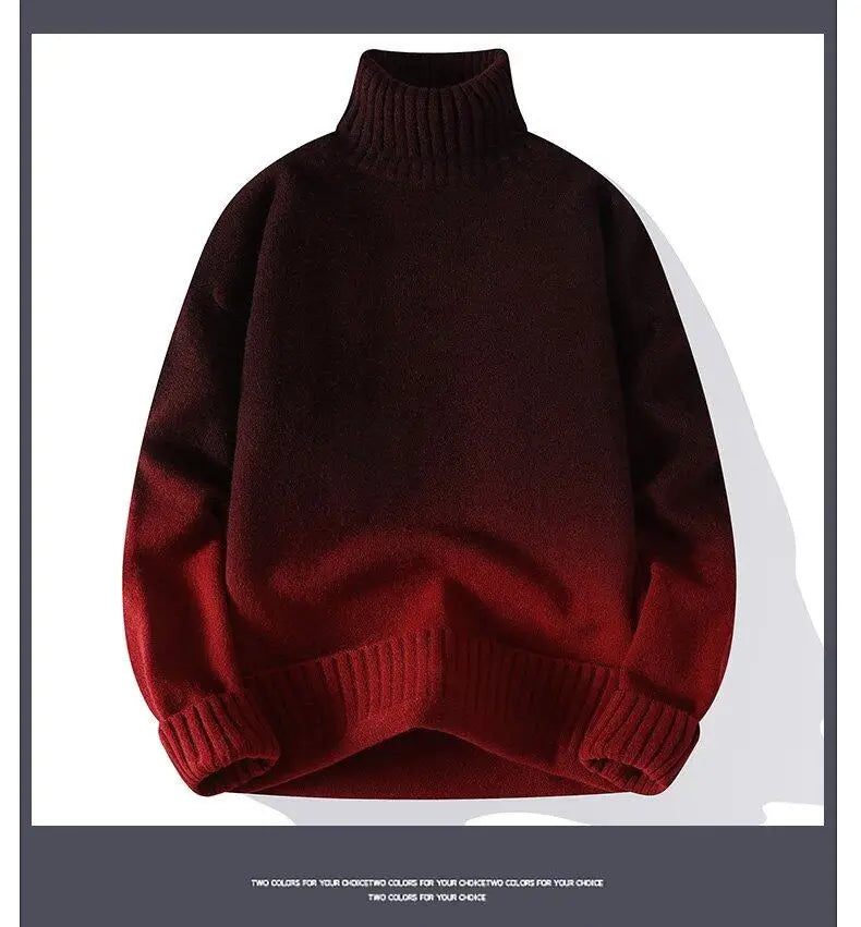 Men Turtleneck Sweater Classic Gradient Knitted Pullover Vintage American Fit Loose Harajuku Men's Knitwear Sweaters Multicolors