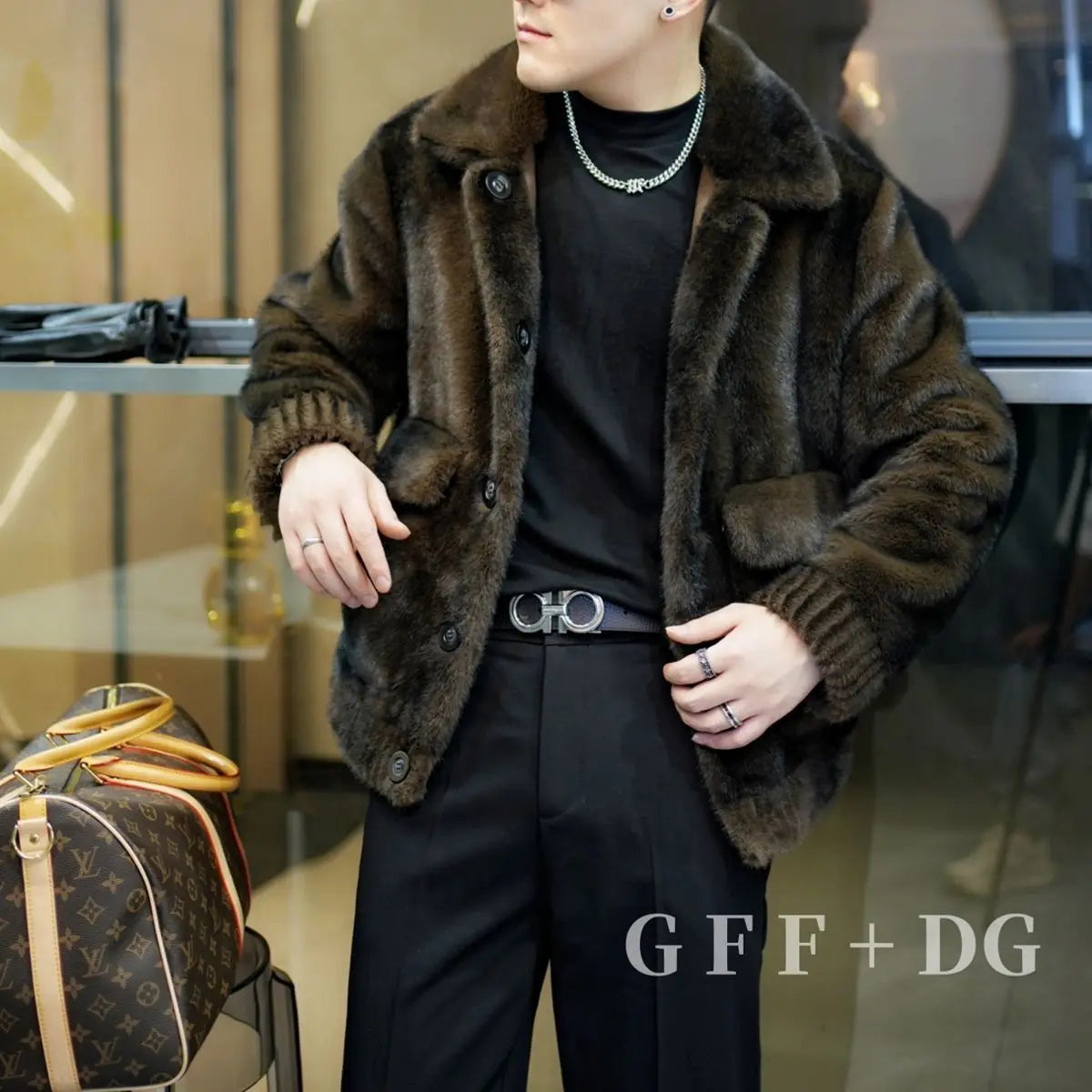 Luxury Brand Winter Faux Fur Coat Men Warm Fur Jacket Single-breasted Reversible Wear Windproof Jacket Business Casual Outerwear