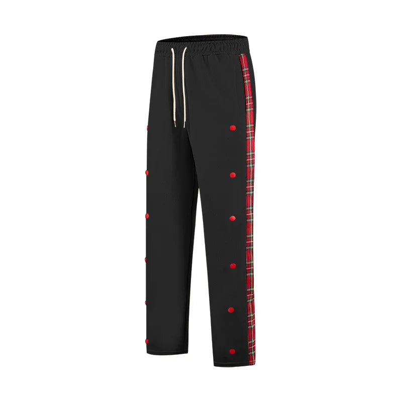 American New Men's Sports Pants Spring and Autumn Breasted Plaid Stitching Design Casual Pants Loose Straight Men's Sweatpants