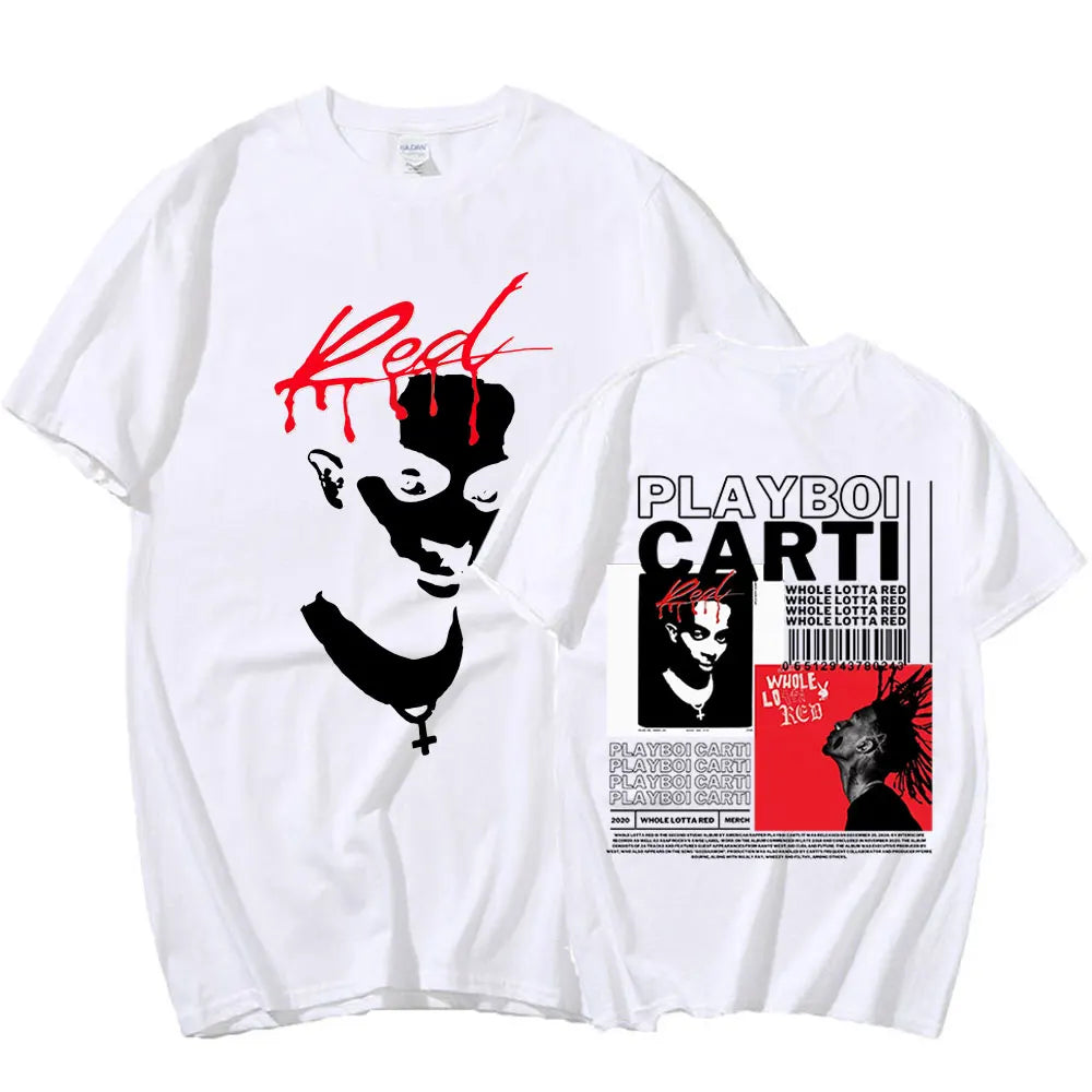 Rapper Playboi Carti T Shirt Music Album Whole Lotta Red Graphic T Shirts Men Women Fashion Hip Hop Oversized T-shirt Streetwear