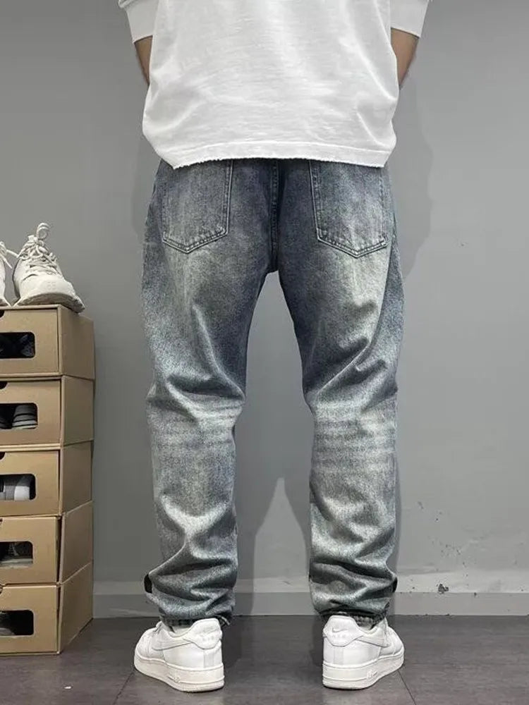 Autumn and Spring New Fashion Trend Printed Straight Leg Sports Denim Pants Men's Loose Comfortable Plus Size High Quality Pants