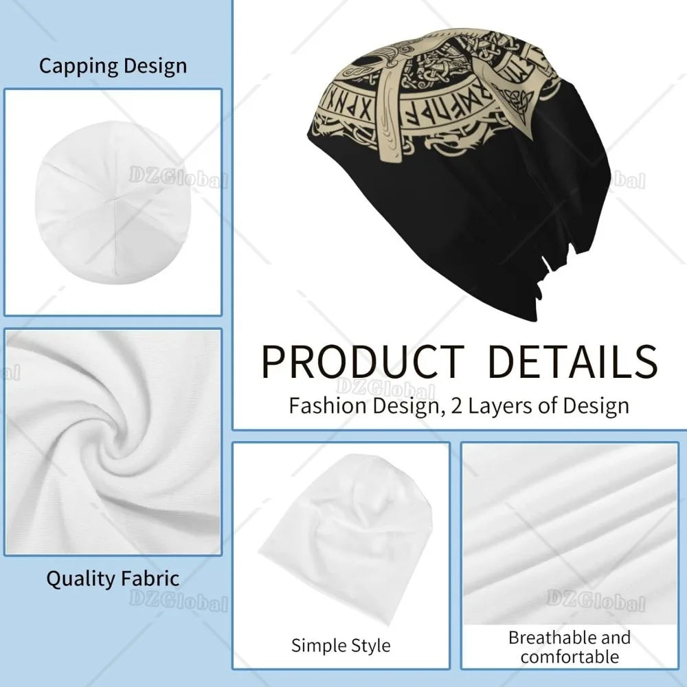 Men's Thin Beanie Caps Norse Rune Knit Hat Lightweight Slouchy Cap Scarf Headwear Autumn Winter Spring Casual Beanies Skull Hats