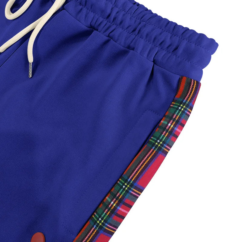 American New Men's Sports Pants Spring and Autumn Breasted Plaid Stitching Design Casual Pants Loose Straight Men's Sweatpants