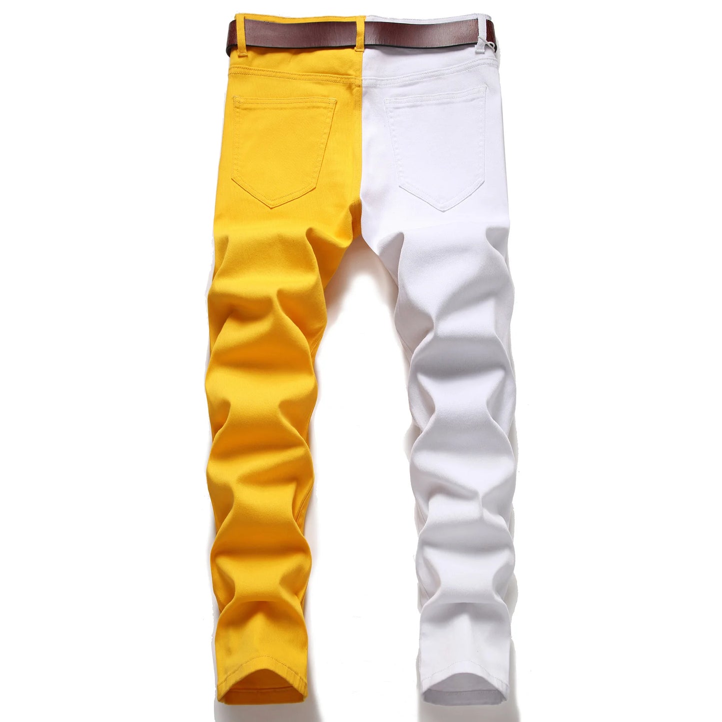 Two Colors Spliced Into Jeans Men's Fashion Casual Trousers and Shorts Red Green Yellow Denim Pants 28-38