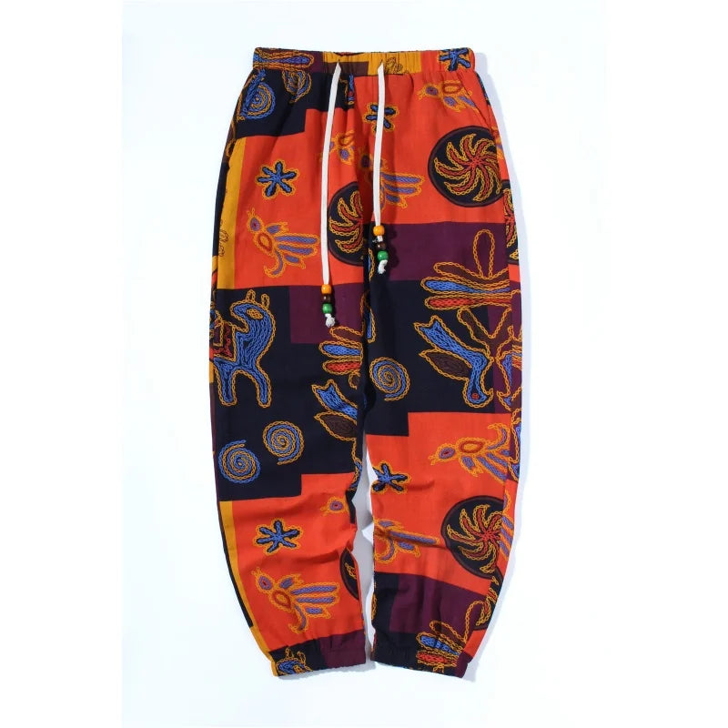 Euro Size New Fashion Spring Men Floral Print Joggers Male Casual Summer Pants Mens Sweatpants Linen Pants Men Trousers