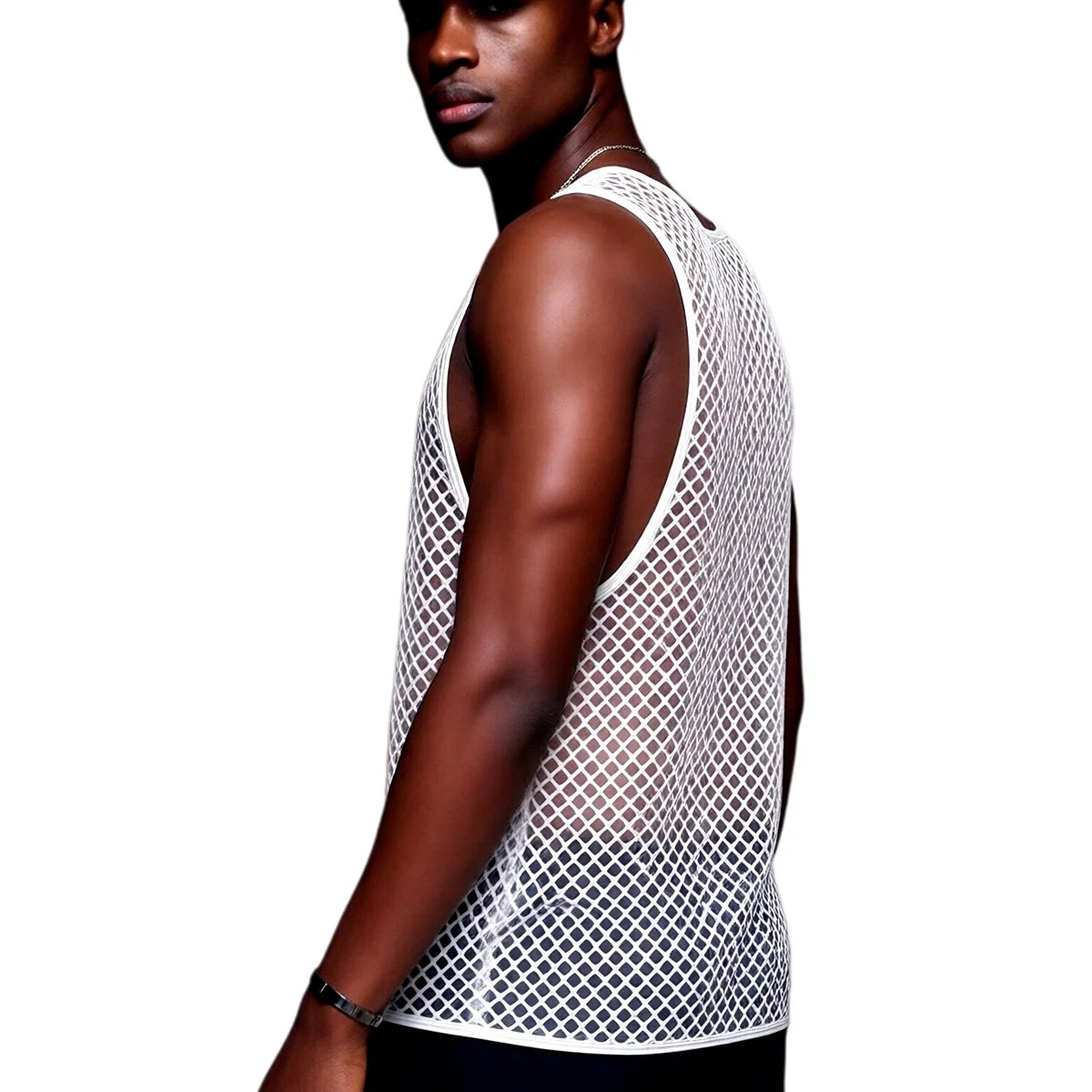 JOCKMAIL Men Tank Tops Mesh Hollow Out O-neck Sleeveless Male Vests Streetwear Summer Sexy See Through Fashion Men Clothing