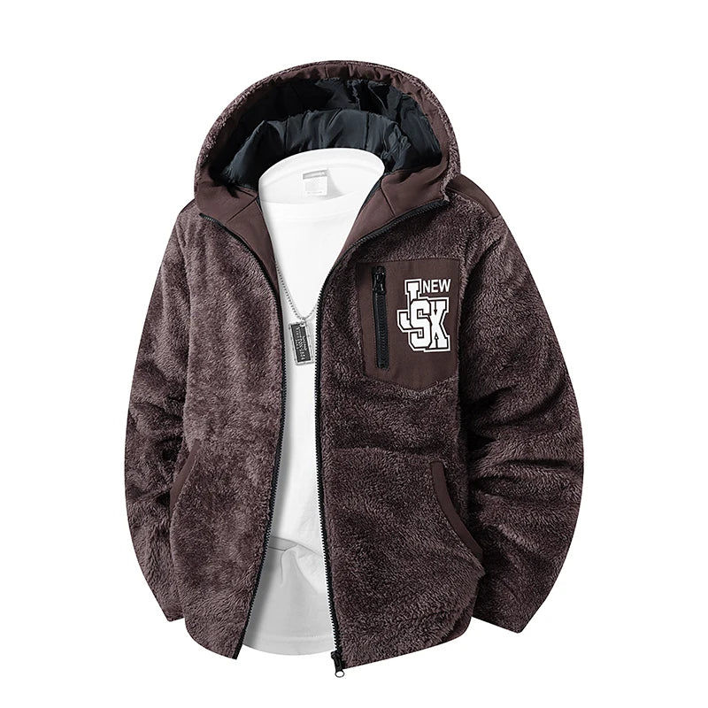 Men's New Hoodie Sweatshirts Winter Lamb Cashmere Thick Warm Sweatshirts Casual Hooded Cardigan Fashion Bomber Zipper Warm Coats