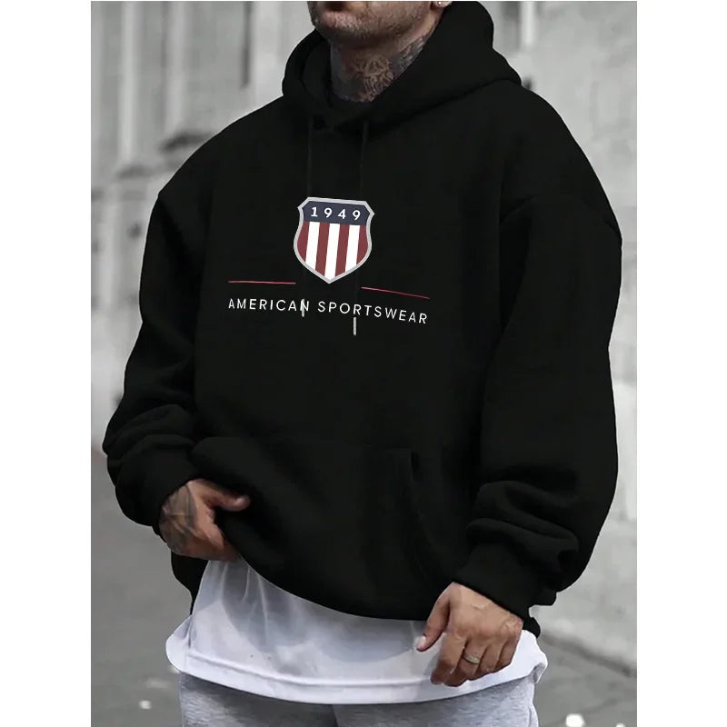 Men's hooded sweatshirt  men's warm sweatshirt  urban fashion  casual  loose  fresh  printed in 1949