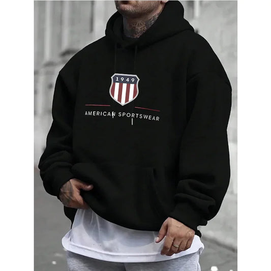 Men's hooded sweatshirt  men's warm sweatshirt  urban fashion  casual  loose  fresh  printed in 1949