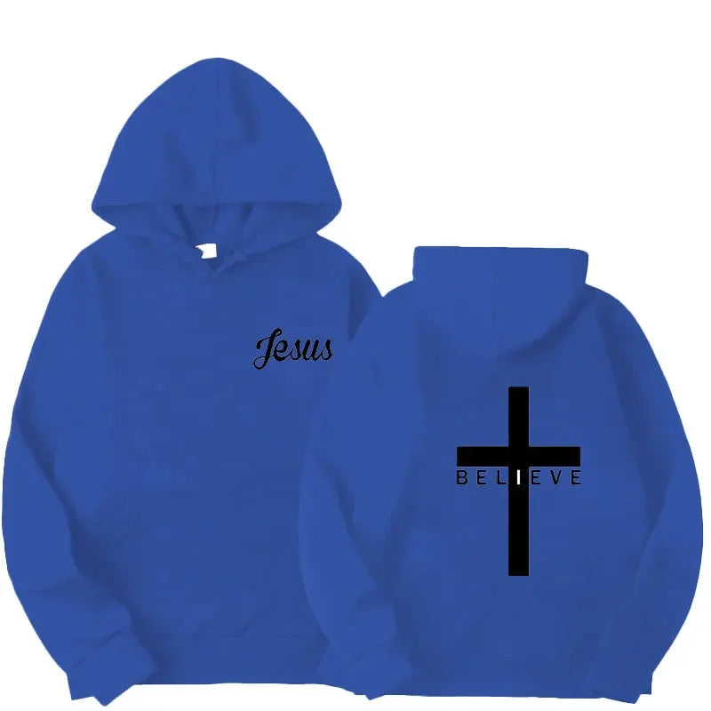 Men's Believe Cross Jesus Printed Hoodies Man Design Drawstring Hoodie Tops Harajuku Spring Autumn Hooded Streetwear Sportwear