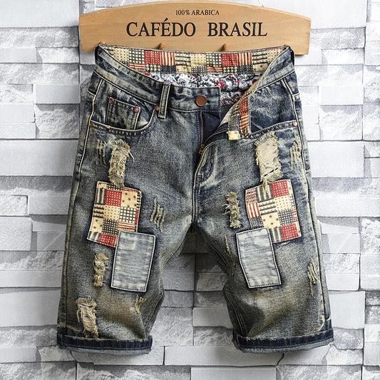 2026 New Men's Vintage Ripped Jeans Short, Streetwear Hole Slim Denim Shorts Male Brand Clothes Size 28-30 31 32 33 34 36 38