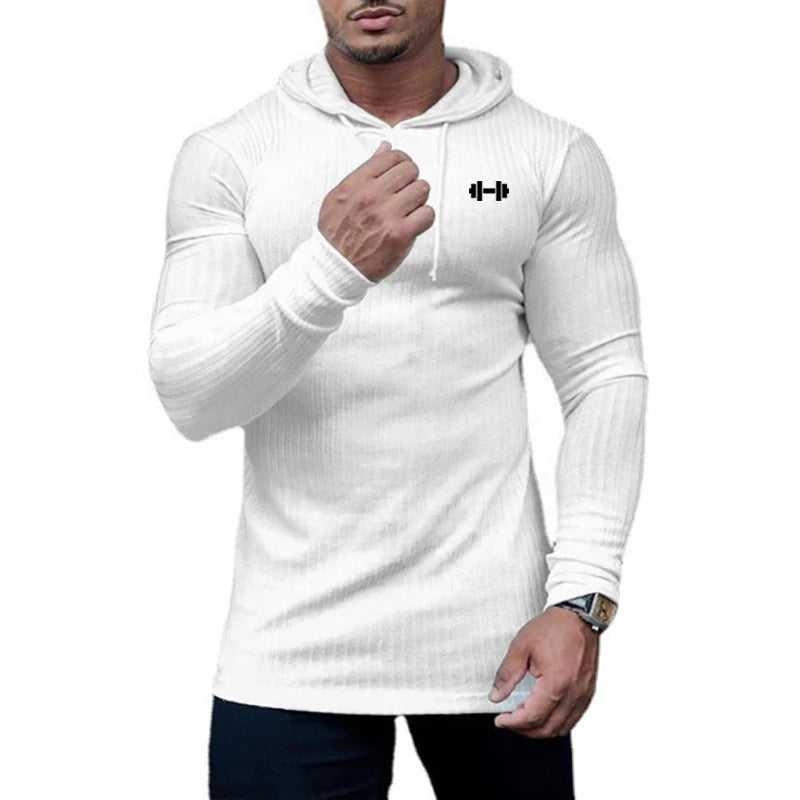 Autumn Breathable Quick Dry Knitted Hooded Shirt Men Fitness Sport Long Sleeve Hoodie Gym Bodybuilding Muscle Slim Fit Pullovers