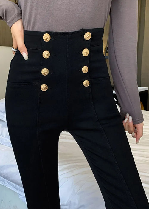 Fashion Women's Trousers Autumn New High-elastic Double-breasted Tight-fitting High-waisted Slimming Pants Women's Pants