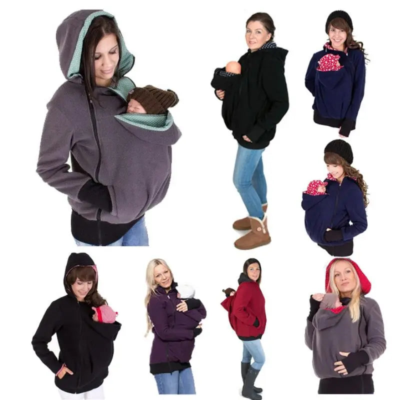 New Autumn Winter 3-in-1 Detachable Baby Sleeping Bag Multifunctional Kangaroo Mom Hooded Sweater Jacket Women's