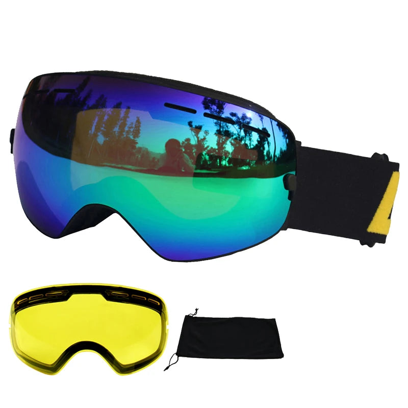 LOCLE Anti-fog Ski Goggles UV400 Ski Glasses Double Layers Skiing Snowboard Snow Goggles Ski Eyewear With One Brightening Lens