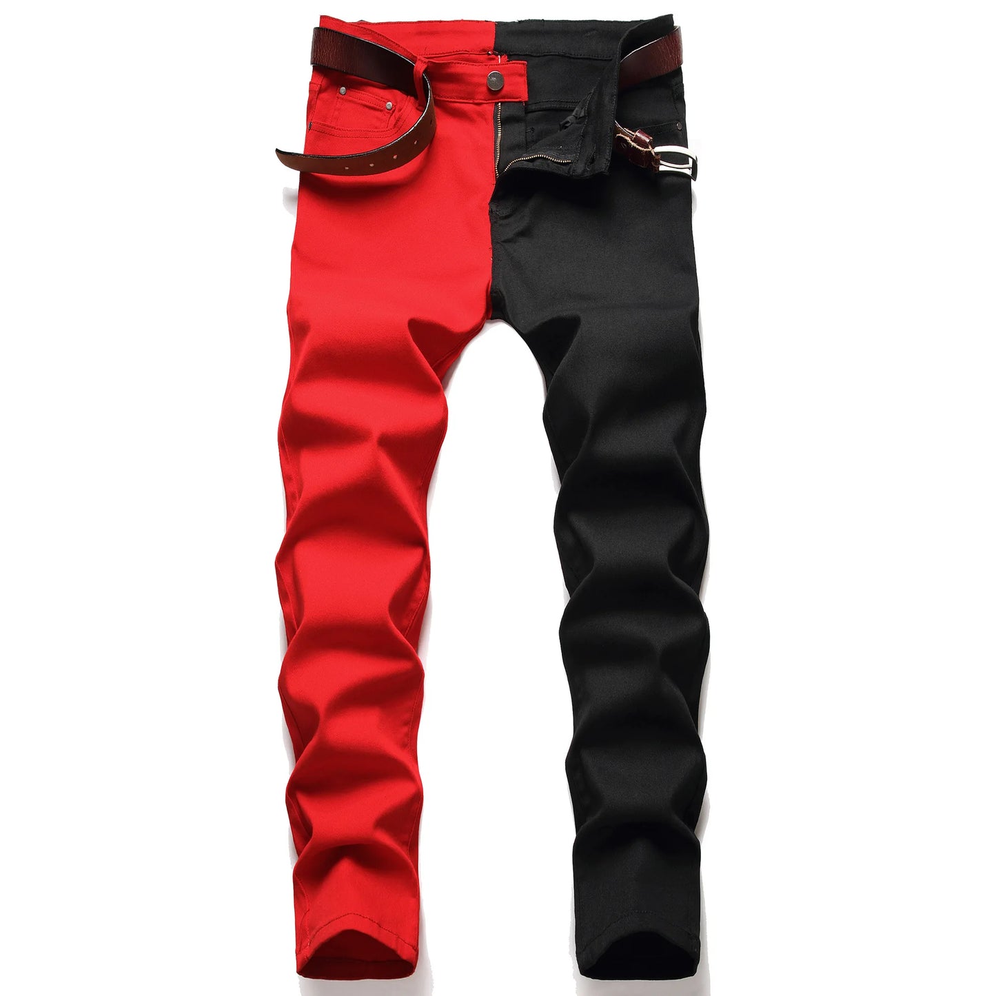 Two Colors Spliced Into Jeans Men's Fashion Casual Trousers and Shorts Red Green Yellow Denim Pants 28-38