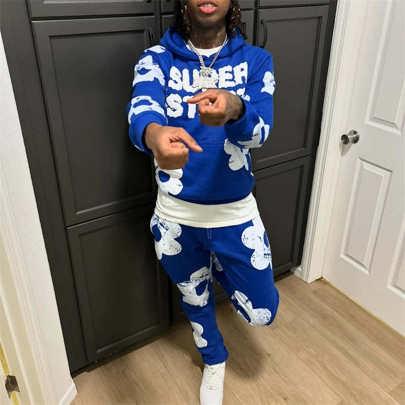 Men's Tracksuit 2 Pieces Sets Hooded Sweatshirt +Drawstring Pants Letter Print Hoodies Sportswear Hip Hop Women Autumn Tracksuit