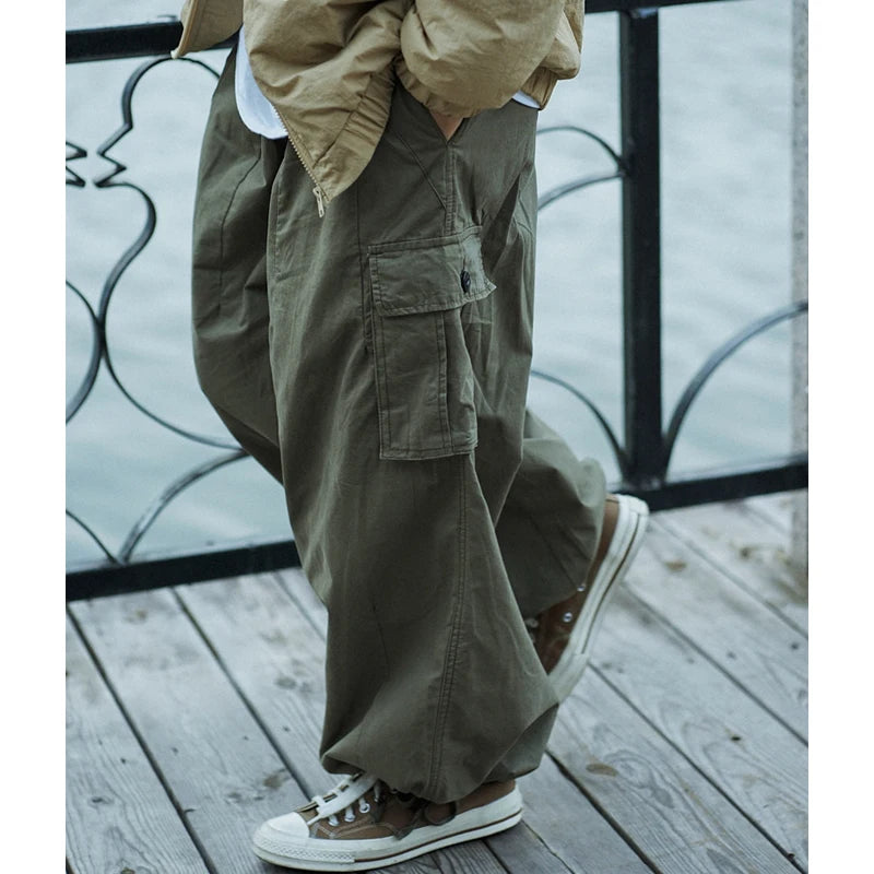 Multi-Pocket Oversized Cargo Pants Mens Casual Solid Thin Baggy Wide Leg Ankle Trousers Man Jogger Pants Harem Lantern Pants