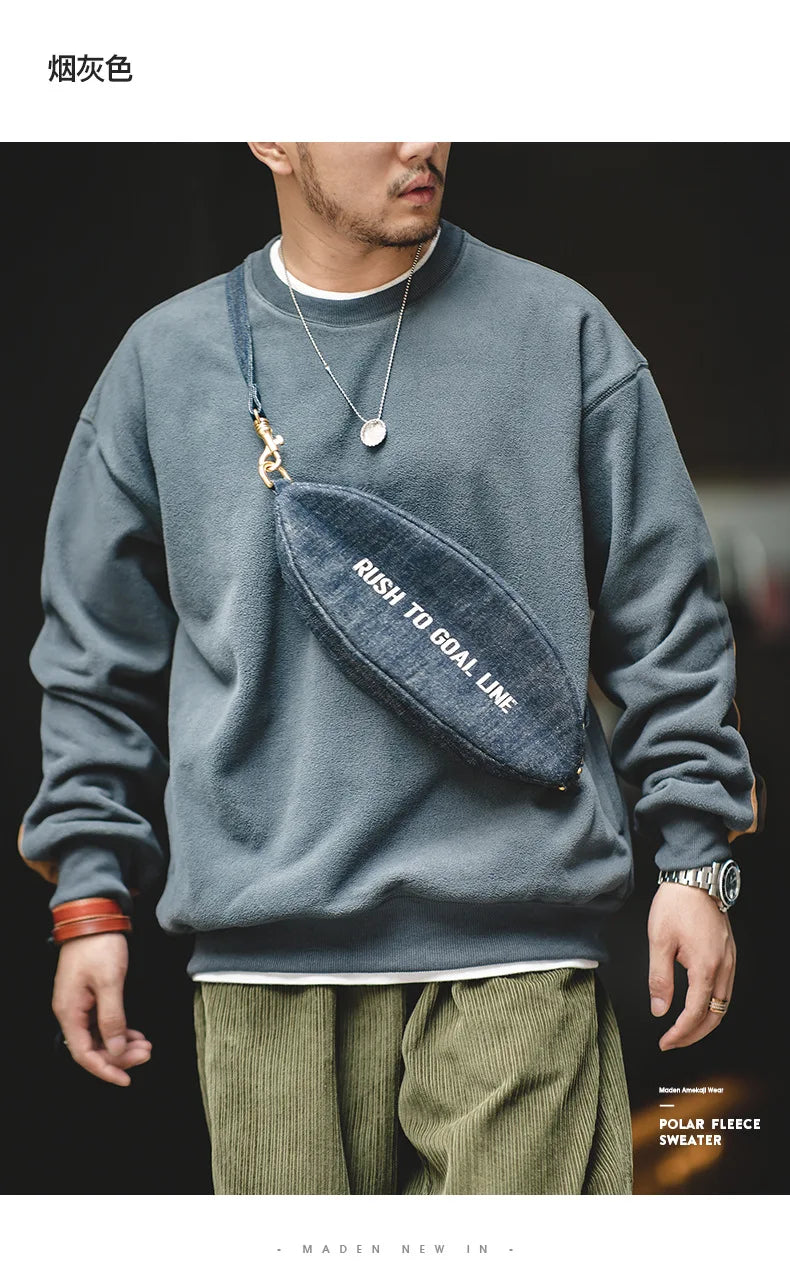 Maden Warm Fleece Sweatshirts For Men Polar Pullover Loose Splicing Jacket Casual Sweatshirarajuku Coat Sportswear Man Clothing