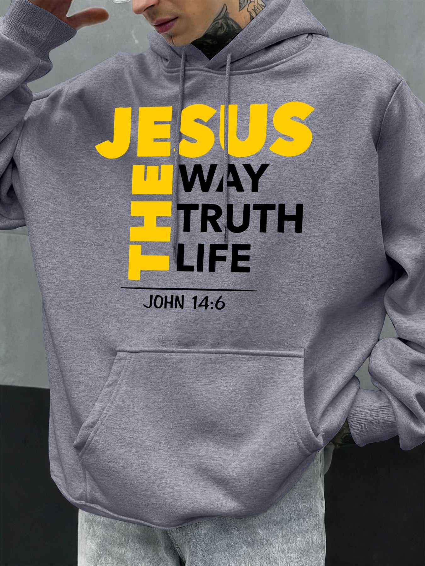 Jesus The Way Truth Life Prints Men Hoodie Autumn Loose Clothing Pocket Hip Hop Pullover Fleece Casual Fashion Sportswear