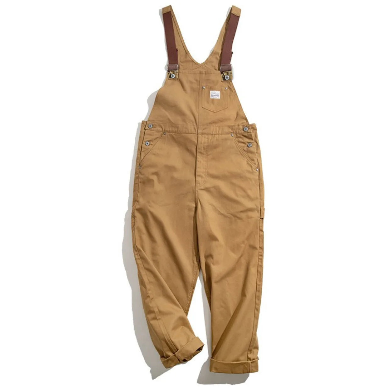 Mens Cargo Pants Japanese Retro Overalls Khaki Suspenders Spring Canvas Male Fashion Large Size Full Length Trousers