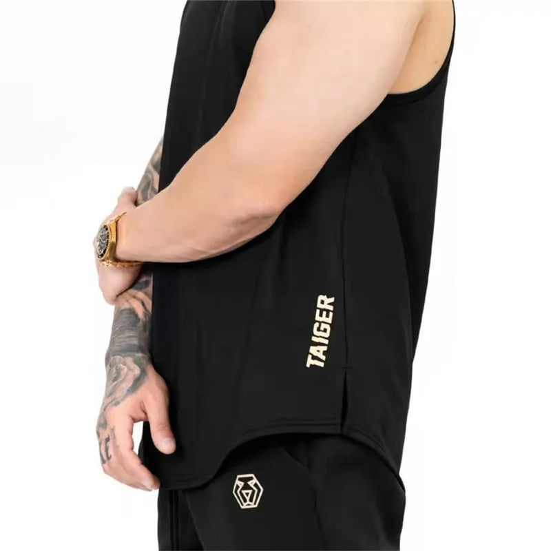 Men's Brand Gym Stringer Tank Top Men Bodybuilding Vest Cotton Sleeveless Shirt Fitness Vest Singlet Sportwear Workout Tanktop