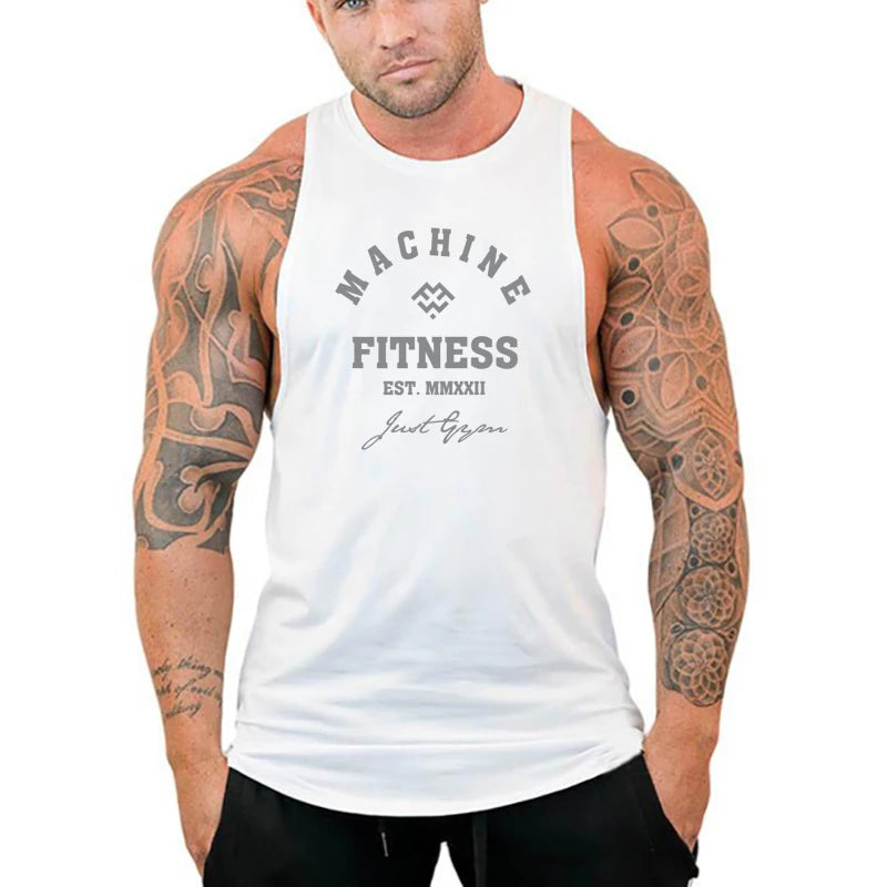 MACHINE FITNESS JUST GYM Bodybuilding Tank Top Mens Workout Vest Cotton Sleeveless shirt Jogger clothing Muscle Stringer Singlet