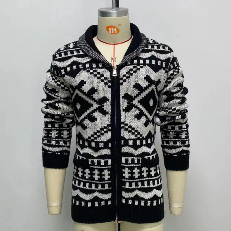 New 2025 Autumn Winter Men's Warm Cardigan Sweater Harajuku Cartoon Knitted Sweater Pullover Hip Hop Casual Knitwear Male Tops