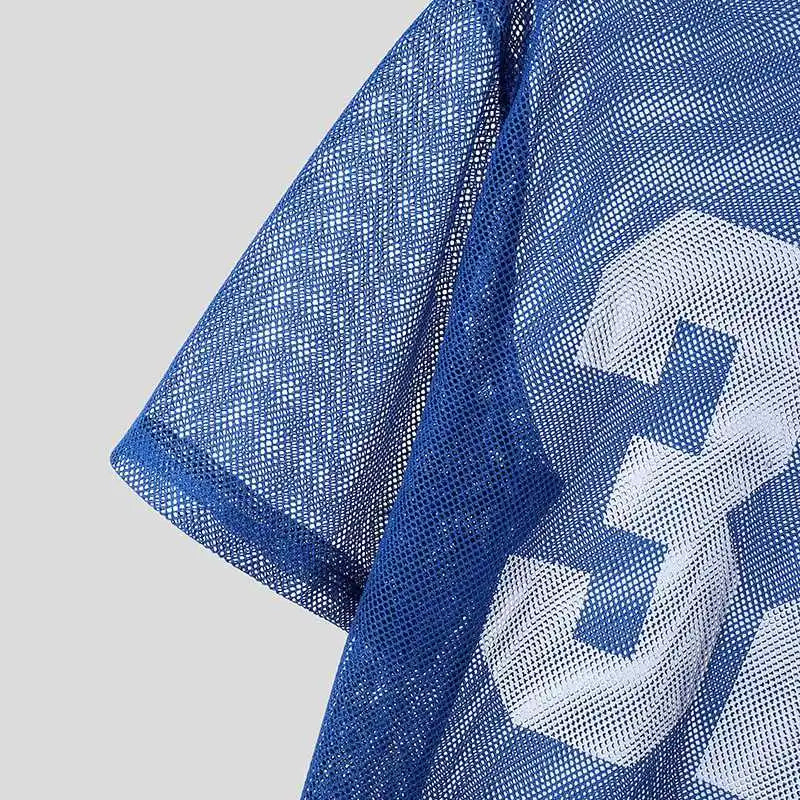 INCERUN Men T Shirt Mesh Transparent Printing O-neck Short Sleeve Sexy Men Clothing Streetwear Summer 2024 Fashion Male Tee Tops