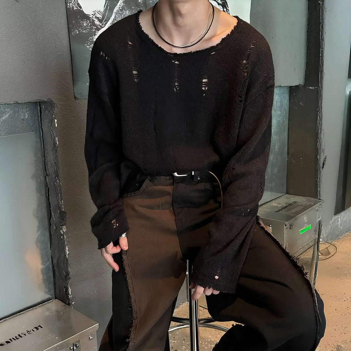 Men's Long Sleeve T-Shirt Hollow out Brushed Knitted Loose Fit Lightweight Breathable Summer Sunshade Casual Style Polyester ...
