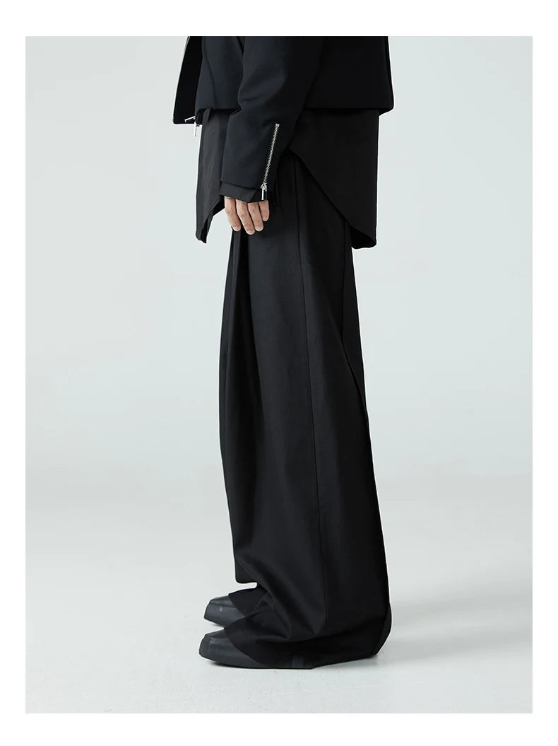 Mauroicardi Spring Autumn Long Loose Casual Baggy Flowy Soft Black Pleated Wide Leg Pants Men Luxury Designer Emo Clothing 2024