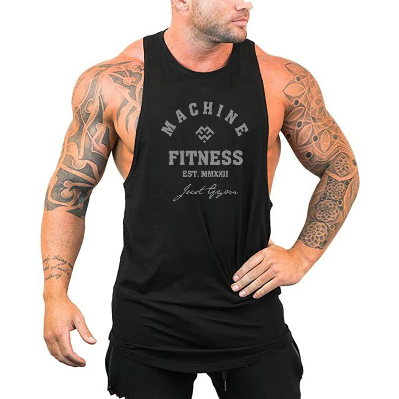 MACHINE FITNESS JUST GYM Bodybuilding Tank Top Mens Workout Vest Cotton Sleeveless shirt Jogger clothing Muscle Stringer Singlet