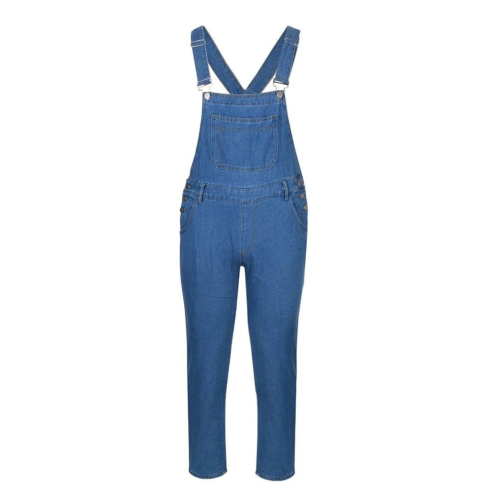 Streetwear Men's Solid Color Multi-pocket Denim Bib Overalls Casual Daily Denim Jumpsuit Fashion Male Suspender Long Pants