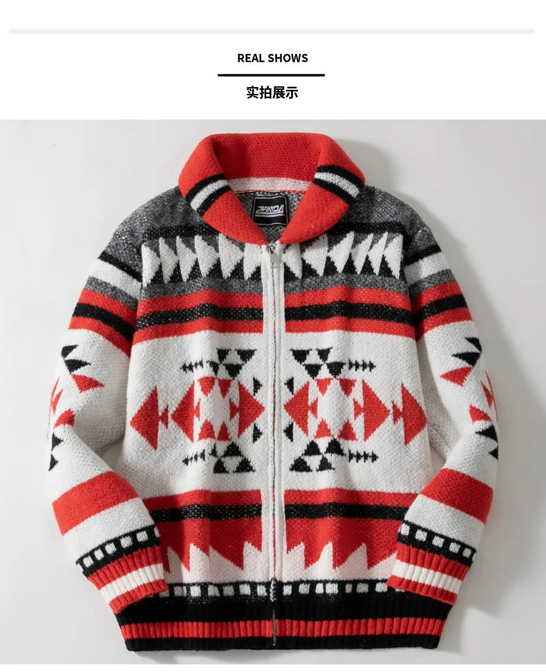New Men's Long Sleeve Casual Knitted Sweaters High-grade Jacquard Lapel Cardigan Tops Autumn Winter Men Clothing Sweater Coats