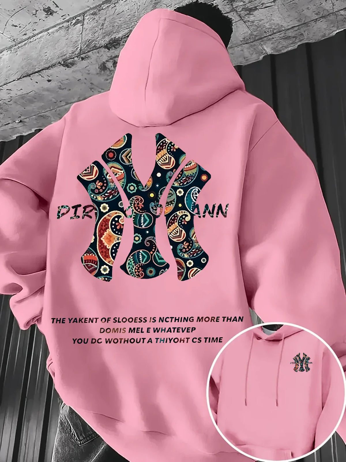 Men's Fall-winter Hooded Sweatshirt Outdoor Are Warm Comfort Walnut Flower NY Letter Double-sided Print Loose Fleece Streetwear