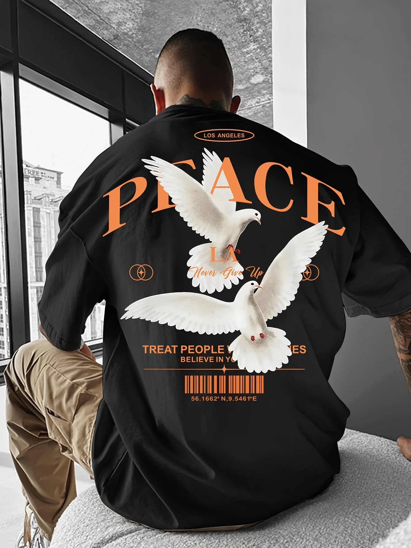 Men's summer 100% pure cotton fashionable casual loose and flat pattern printed sports round neck short sleeved T-shirt top