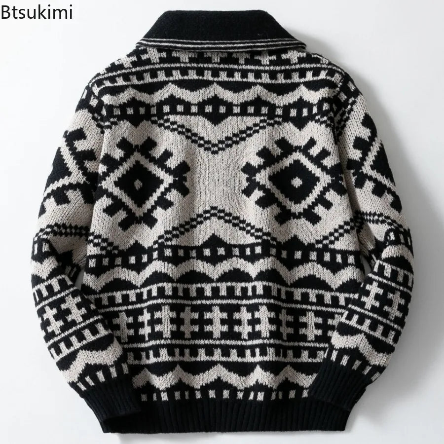 New 2025 Autumn Winter Men's Warm Cardigan Sweater Harajuku Cartoon Knitted Sweater Pullover Hip Hop Casual Knitwear Male Tops