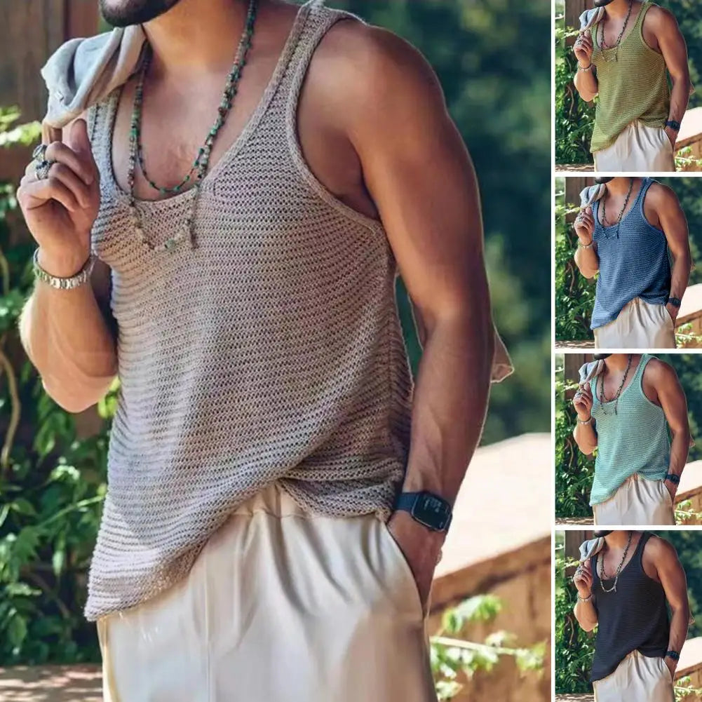 Chic Tank Top Simple Style Sports Sweat Absorption Streetwear Men Summer Vest