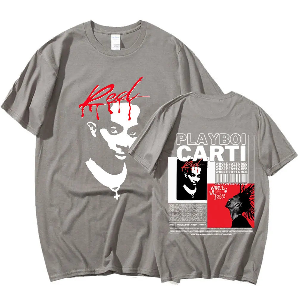 Rapper Playboi Carti T Shirt Music Album Whole Lotta Red Graphic T Shirts Men Women Fashion Hip Hop Oversized T-shirt Streetwear