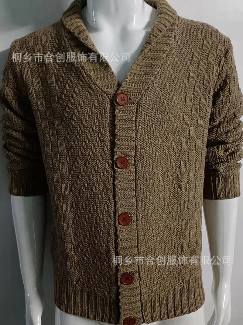New Style Solid Color Sweater for Men in Autumn and Winter Retro Lapel, Knitted Long-sleeved Cardigan Sweater Coat S-3XL