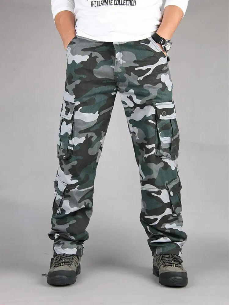 Men's Tactical Camouflage Overalls High-Quality Cotton Multi-Pocket Trousers Sports Training Casual Work Pants