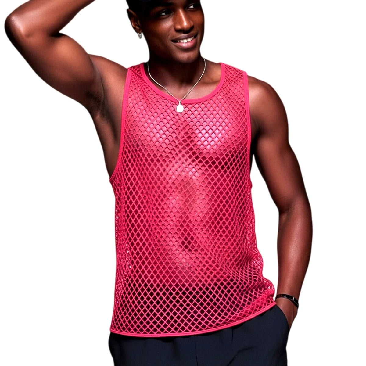JOCKMAIL Men Tank Tops Mesh Hollow Out O-neck Sleeveless Male Vests Streetwear Summer Sexy See Through Fashion Men Clothing