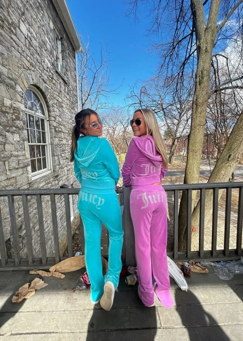 Juicy Diamonds Hoodie Crop Jacket  And Joggers Pants Outfits Streetwear Y2K Jogging Suits Corture Tracksuit Two Piece Set