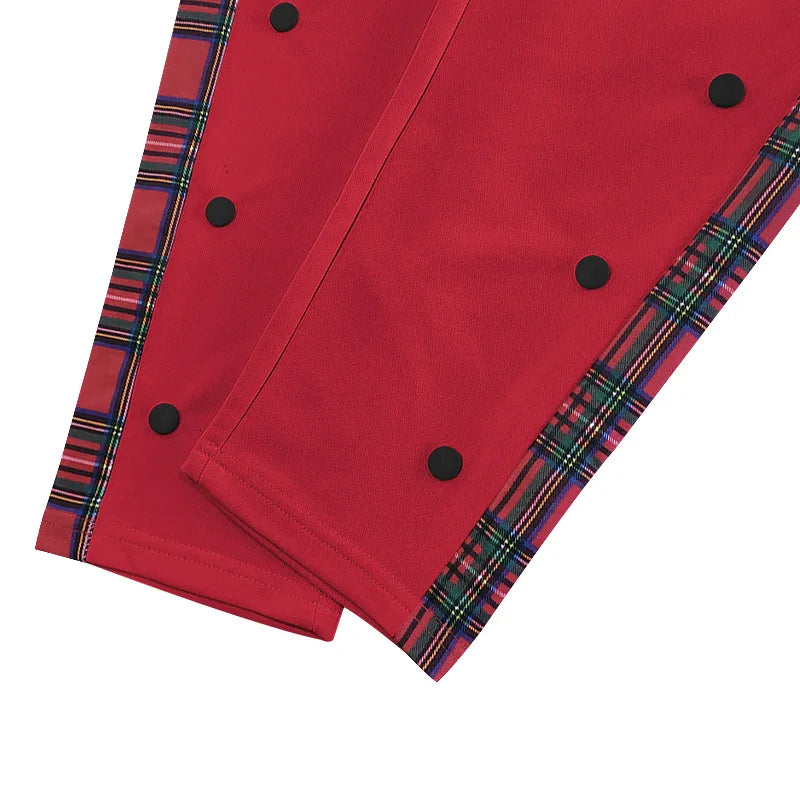 American New Men's Sports Pants Spring and Autumn Breasted Plaid Stitching Design Casual Pants Loose Straight Men's Sweatpants