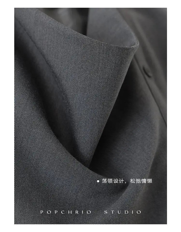 Premium gray drape shirt retro loose collar design long sleeve shirt bottoming shirt women's spring large size tide