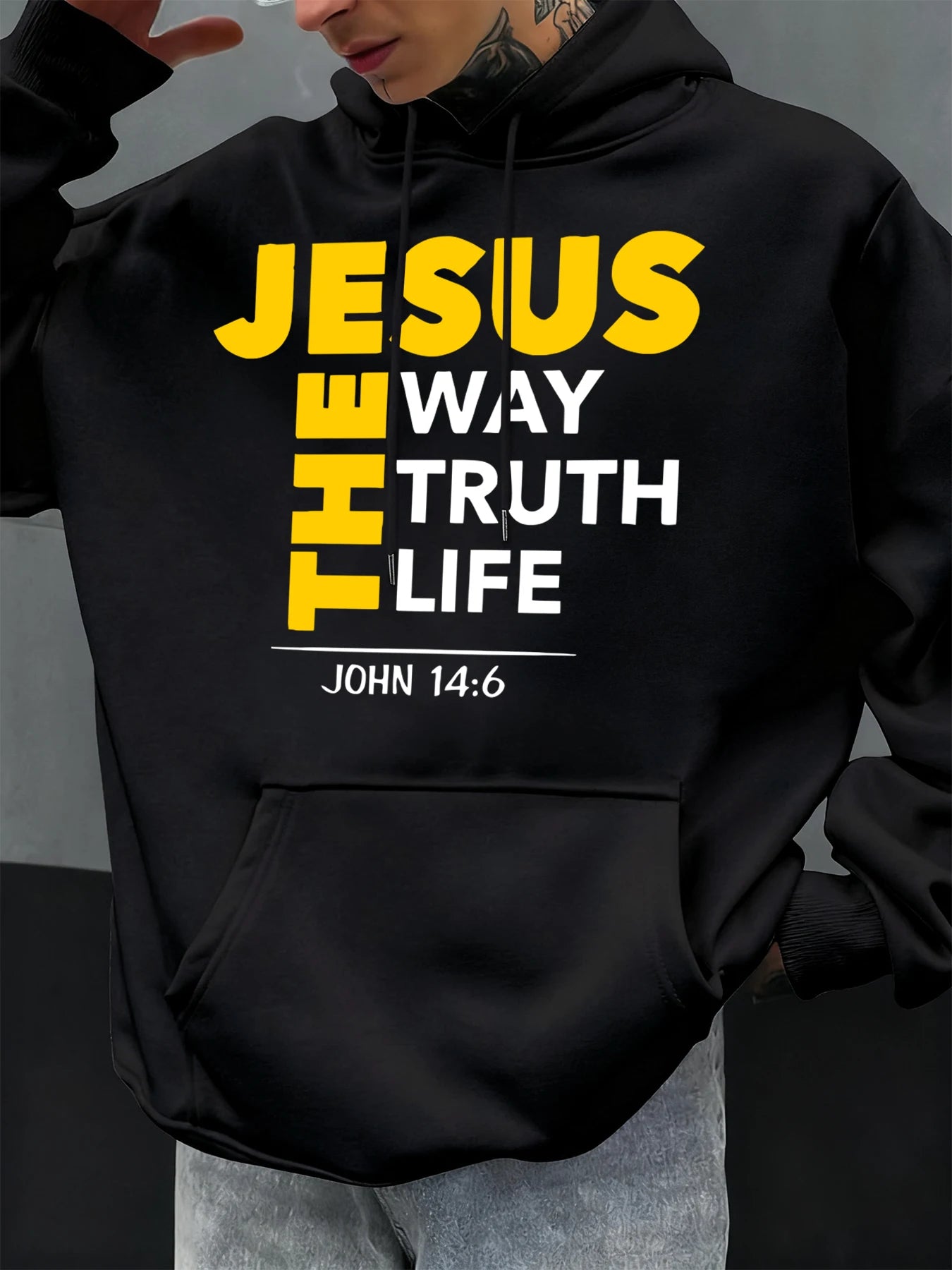 Jesus The Way Truth Life Prints Men Hoodie Autumn Loose Clothing Pocket Hip Hop Pullover Fleece Casual Fashion Sportswear