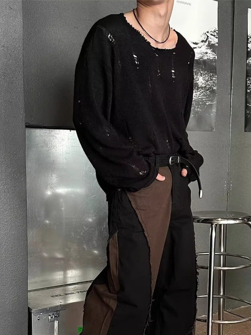 Men's Long Sleeve T-Shirt Hollow out Brushed Knitted Loose Fit Lightweight Breathable Summer Sunshade Casual Style Polyester ...