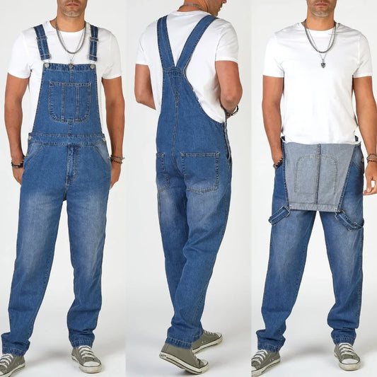 Men's Denim Bib Pants Washed Full Length Jumpsuits Hip Hop Straight Jeans Overalls for Men Streetwear New Male Jumpsuit